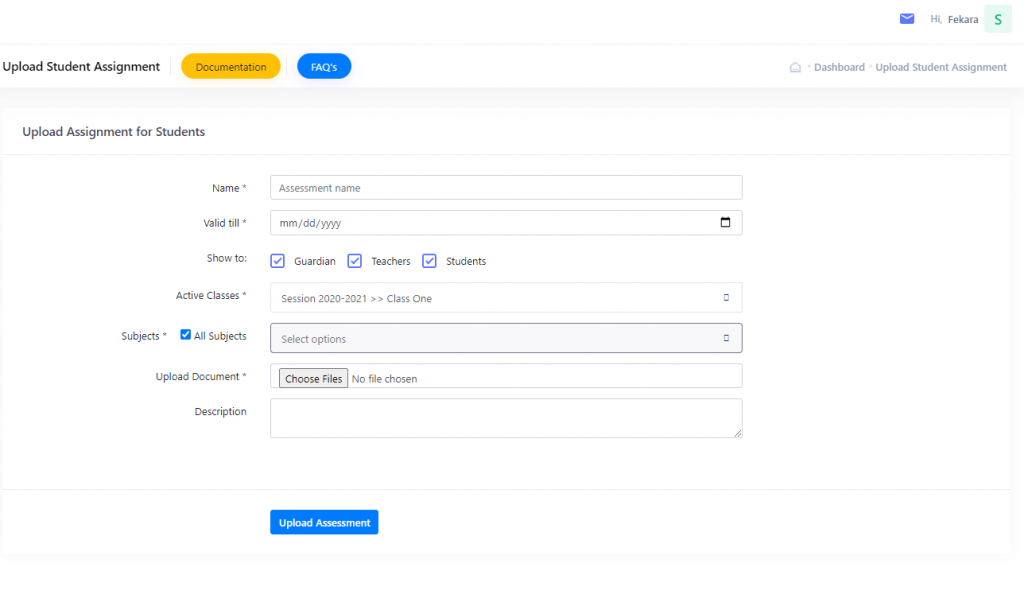 Teacher Assignment Posting Interface